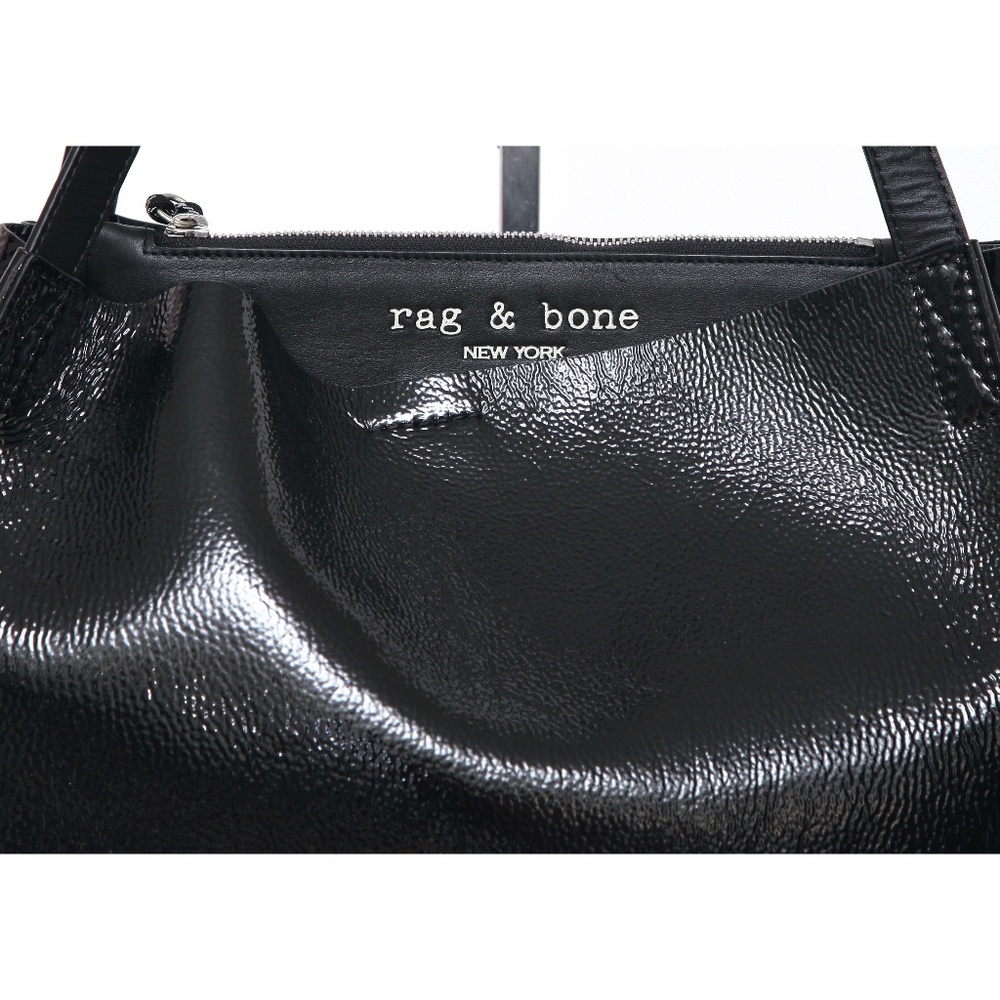 RAG & BONE Black Patent Leather Tote Bag Zipper Travel - Picture 2 of 11